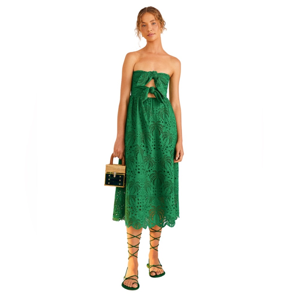Farm Rio Green Coconut Tree Richelieu Midi Dress L